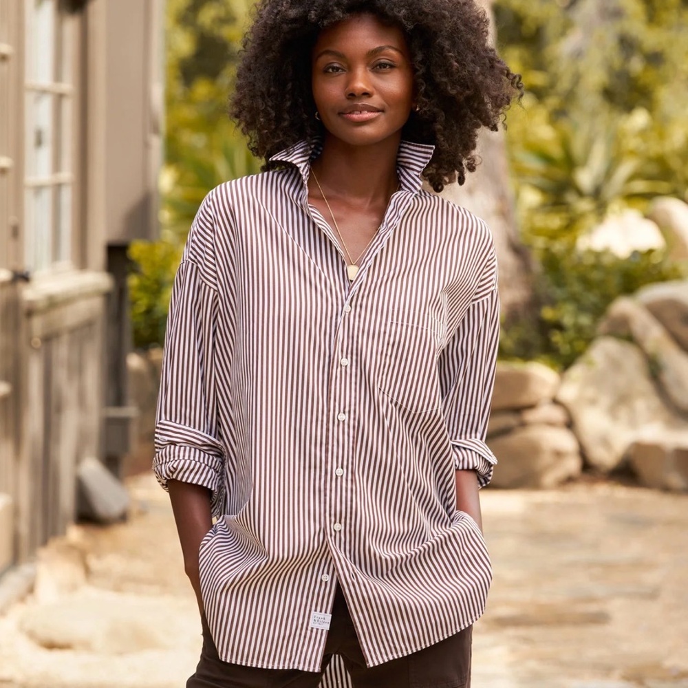Frank & Eileen Superluxe Red and White Stripe Oversize Button Up Shirt XL